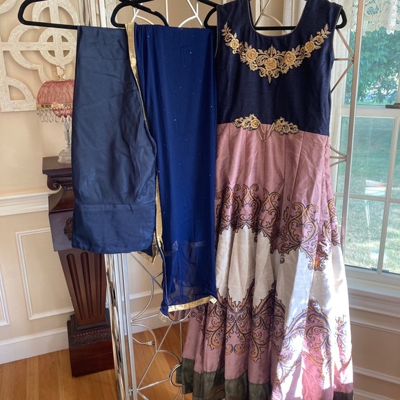 Indian Designer Navy Multicolored Printed Ankle Length Anarkali Suit - Picture 4 of 11